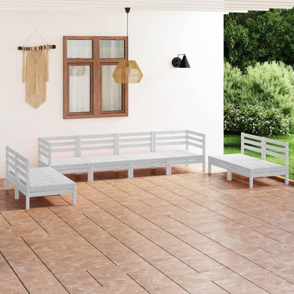 8-tlg. Garten-Lounge-Set Weiss Massivholz Kiefer